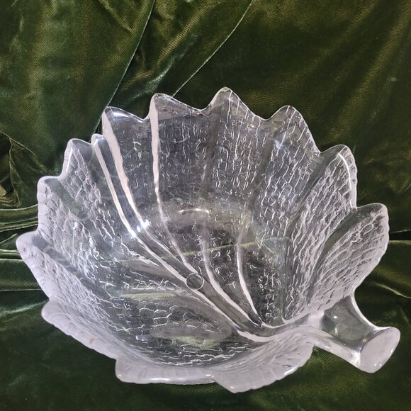 Vintage Orrefors Eden Leaf Large Salad Bowl by Lars Hellsten
